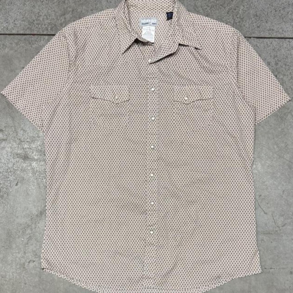 Vintage 90s Wrangler Pearl Snap Aztec Button Up Short Sleeve Western Shirt Sz XL